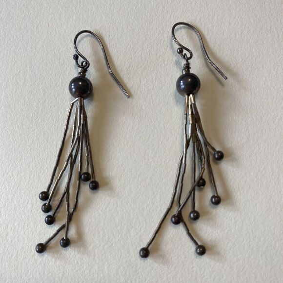 Vintage Navajo Liquid Sterling Silver & Ball Dangle Earrings OOAK - Picture 4 of 6